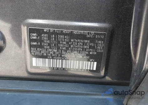 2013 Subaru Outback 2.5I from USA, damaged, VIN 4S4BRCAC6D1278387